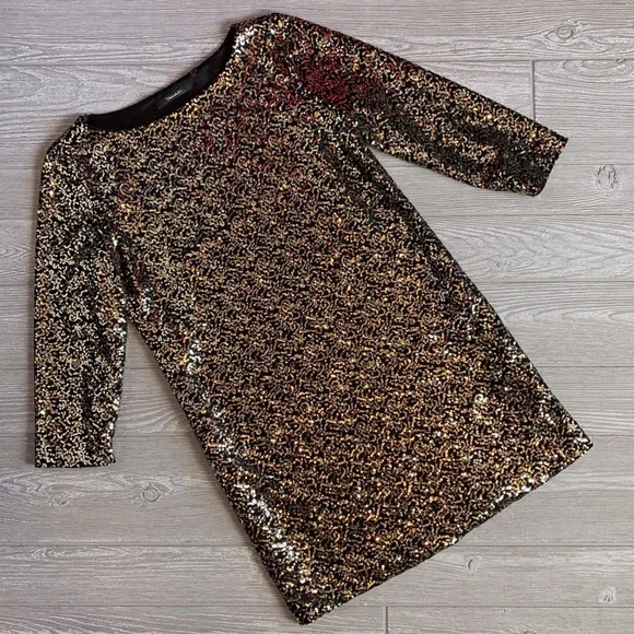 slim fit dress slacks Nicoblu Noor Long Black Tunic Dress with Gold Embellishment 6
